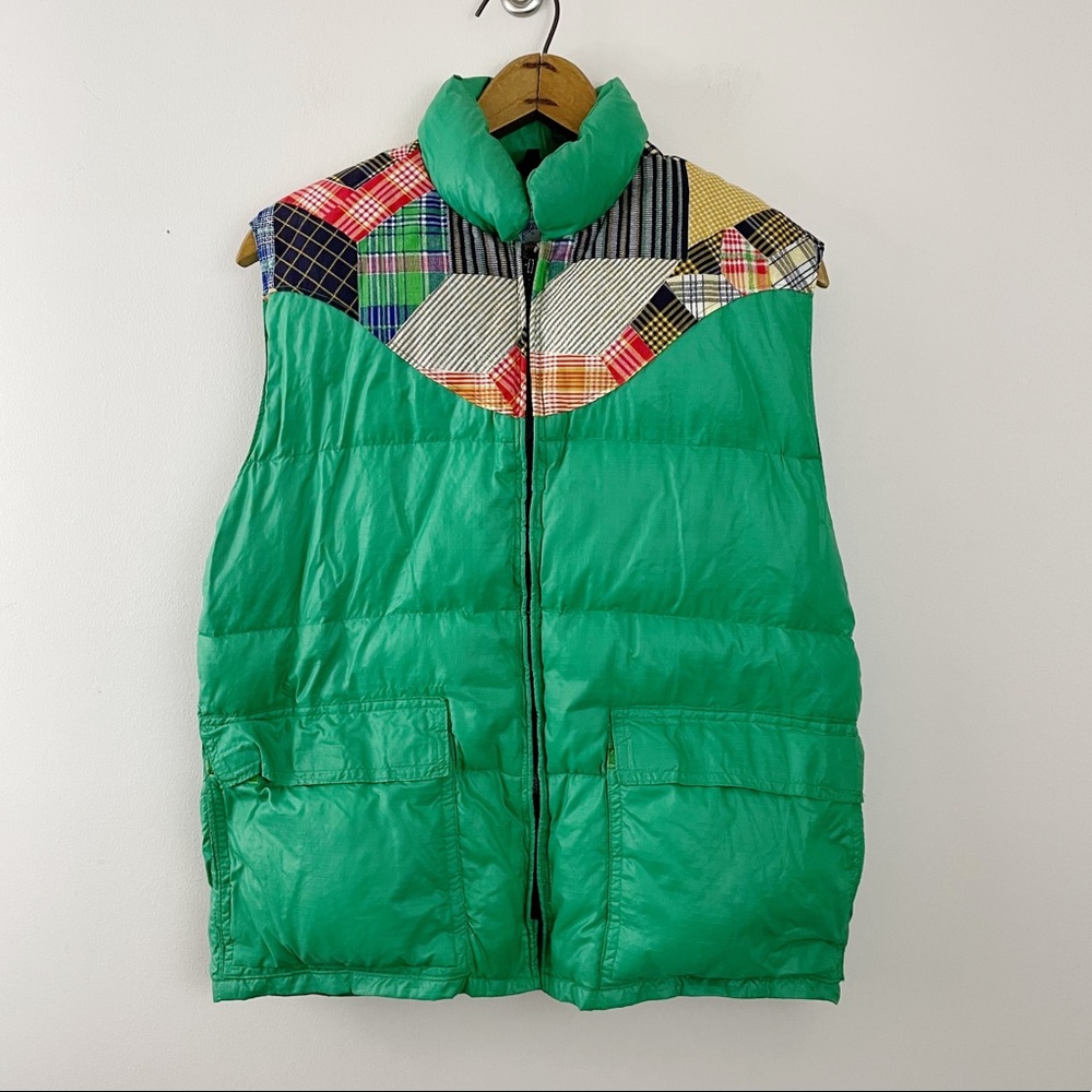 Vintage 70s Green Patchwork Down Filled Puffer Vest Frostline S M